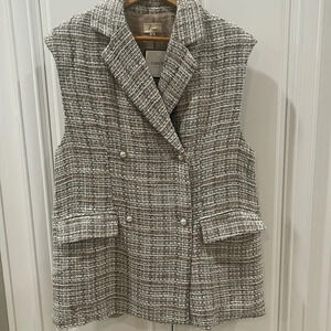 Lina double breasted Vest Coat Tweed Beige blue tan Size M (fits more like XL)